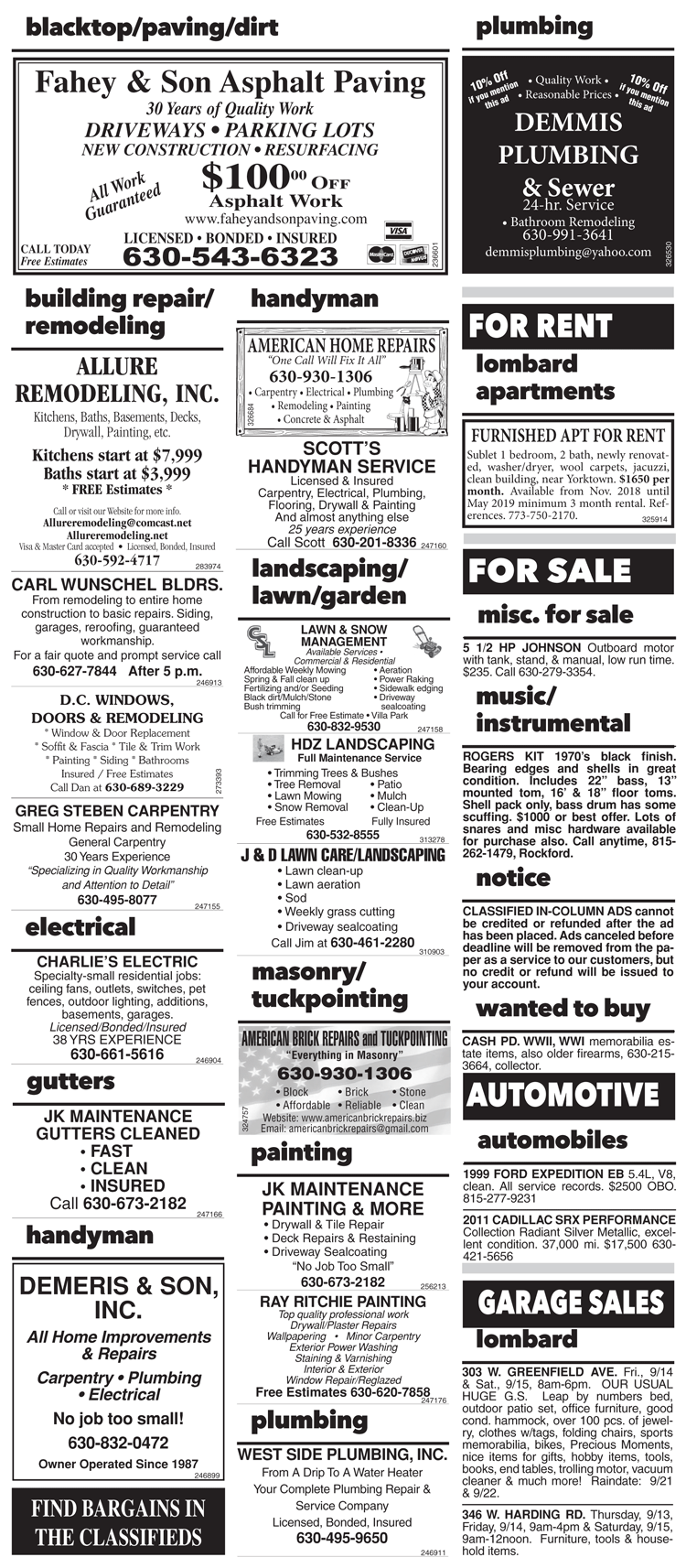 The Independent Newspapers Lombardian classifiedsSeptember 13